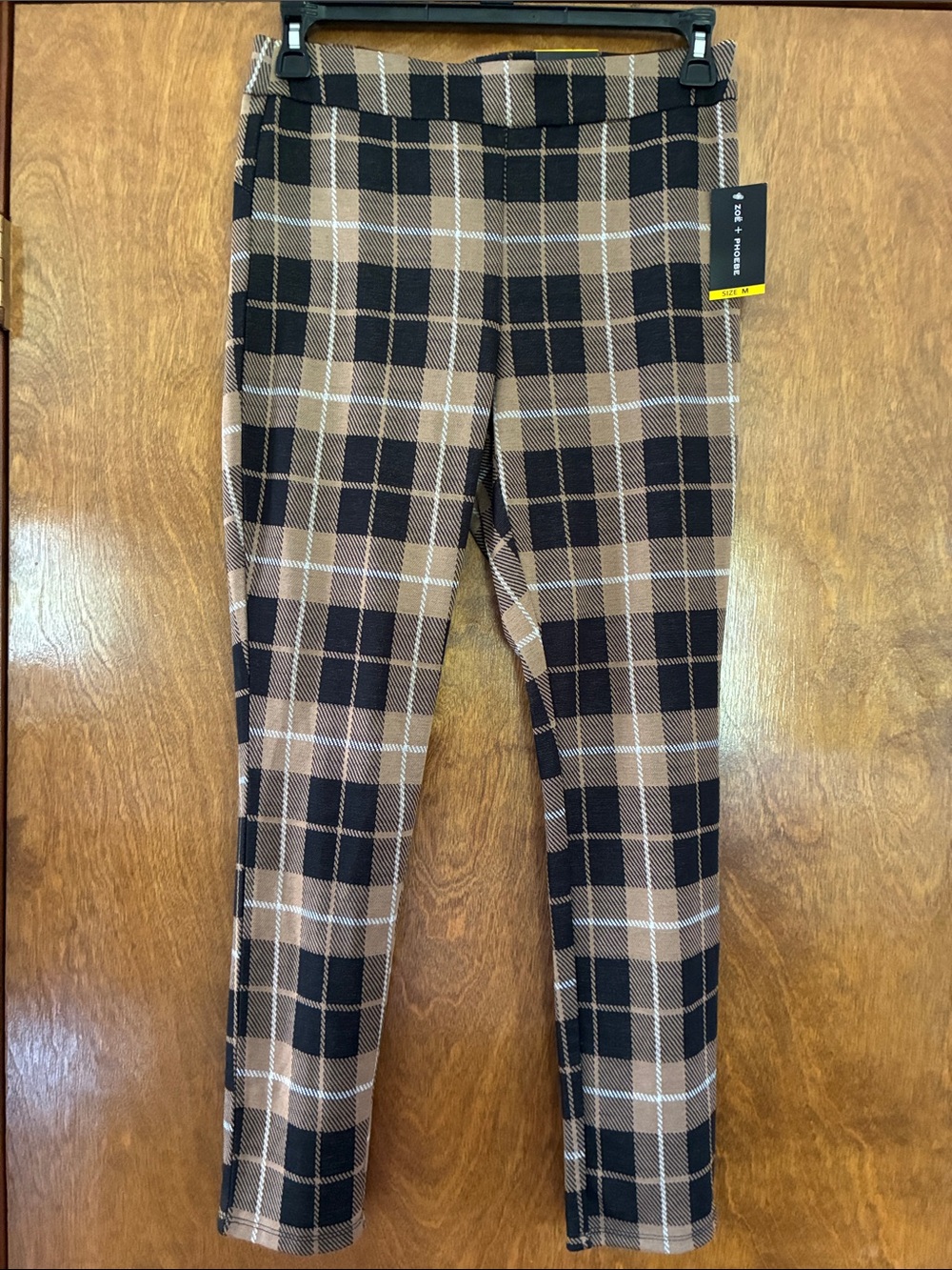 Zoe + Phoebe Plaid Stretch Skinny Pants in Brown and Black Size Medium